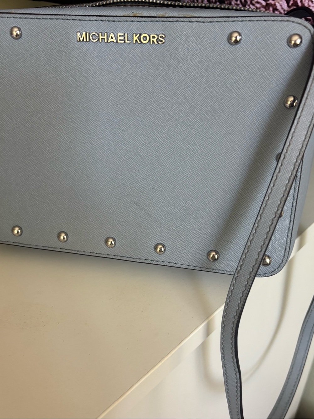 Michael Kors Light Blue Saffiano Studded Crossbody